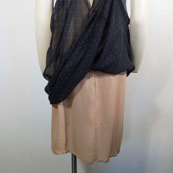 Phillip Lim Shortie Nightie Chemise SZ M Black Polka Dot Silk Crepe Sheer Lined - Picture 7 of 10